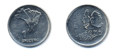 Бразилия 1 крузейро 1972 150 лет независимости KM 582 никель aUNC 76-851