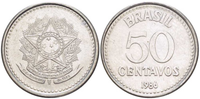 Бразилия 50 сентаво 1986 реформа 1986-1989 KM 604 нержавеющая сталь 217-1256