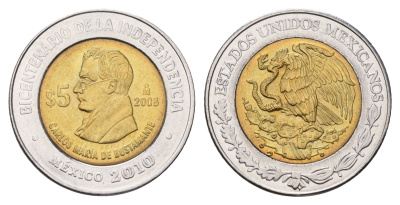 Мексика 5 песо 2008 Двухсотлетие независимости - Карлос Мария де Бустаманте KM 896 биметалл UNC 216-1131