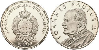 Мальтийский орден 10 лир 2004 Жизнь Папы, Иоанн Павел II, тираж 5.000 экземпляров медно-никель PROOF 1529-1234