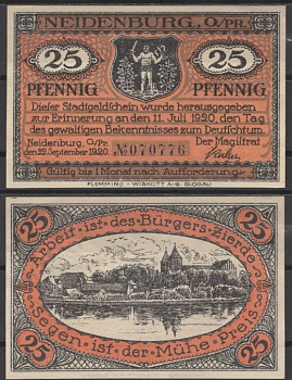 Найденбург 25 пфеннигов 1920 DeNG 2 932.2-2/5 бумага UNC (пресс) 8612-27-3-2