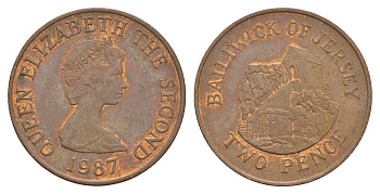 Джерси 2 пенса 1987 Елизавета II (1952-2022), Сент-Хелиер KM 55 бронза    4660-221