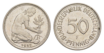 ФРГ 50 пфеннигов 1982 F KM 109.2, J. 384a медно-никель 4632-635
