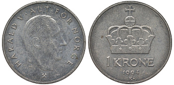 Норвегия 1 крона 1994 Харальд V (1991-) KM 436 медно-никель 4128-1112