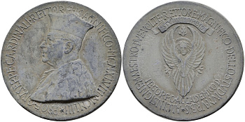 Италия медаль 1953 профессор и ректор Джузеппе Кардинали, диаметр 45,5 мм.  цинк    11-085-31