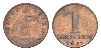 Австрия 1 грош 1937 KM 2836 бронза 4564-169