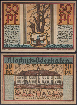 Клодница 50 пфеннигов 1921 DeNG 2 707.1-2/8 бумага 8595-18-4-1