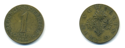 Австрия 1 шиллинг 1960 KM 2886 алюминиевая бронза 80-352