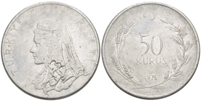 Турция 50 курушей 1976 Анатолийская невеста KM 899 нержавеющая сталь 119-242