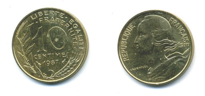 ФРАНЦИЯ 10 САНТИМОВ 1987 ТИП MARIANNE KM 929 медь алюминий никель 84-1635
