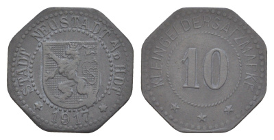 Нойштадт-ан-дер-Хардт 10 пфеннигов 1917 Funck 374.2, Men18 23348.2 цинк 4636-1224