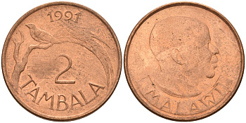 Малави 2 тамбалы 1991 KM 8a сталь плакированная медью 4141-727