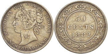 Ньюфаундленд 50 центов 1882 Н, Виктория (1837-1901) KM 6 серебро 00-810-78