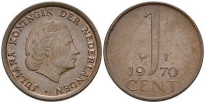 Нидерланды 1 цент 1970 Юлиана (1948-1980) КМ 180 бронза    4602-464