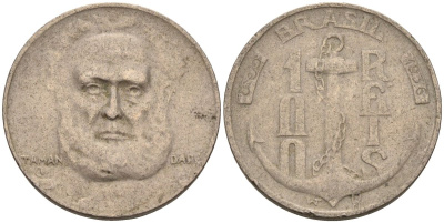 Бразилия 100 рейс 1936 Маркиз Тамандаре KM 536 медно-никель 4115-532