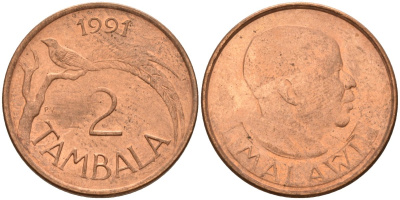 Малави 2 тамбалы 1991 KM 8a сталь плакированная медью 4141-727