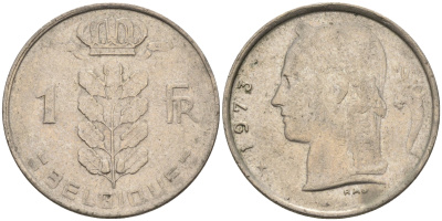 Бельгия 1 франк 1973 BELGIQUE KM 142.1 медно-никель 4592-522