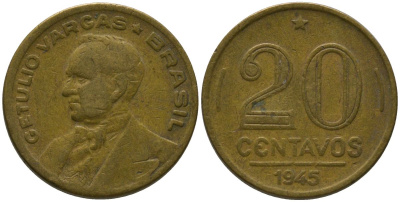 Бразилия 20 сентаво 1945 Жетулиу Варгас KM 556a алюминиевая бронза 4567-833