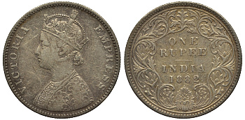 Британская Индия 1 рупия 1882 Виктория (1837-1901) KM 492 серебро 4044-541