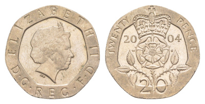 Великобритания 20 пенсов 2004 Елизавета II (1952-2022) KM 990, Spink 4630 (G3) медно-никель 4639-931