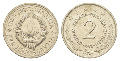 Югославия 2 динара 1971  KM 57 медь цинк никель  UNC  4660-453