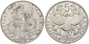 Французская Новая Каледония 5 франков 2016 птица кагу, (IEOM) KM 16, Schoen 12, Lec 81k алюминий 4117-1122