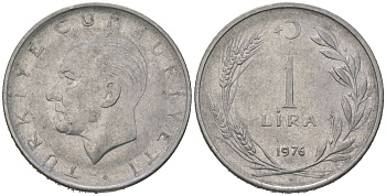 Турция 1 лира 1976 KM 889a.2 нержавеющая сталь 4582-355