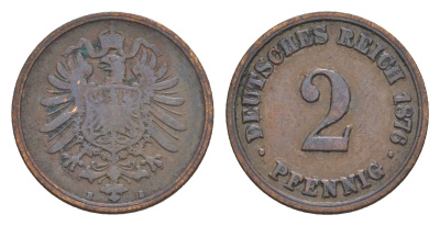 Германия 2 пфеннига 1876 E, Вильгельм I (1871-1888) KM 2, J. 2, Weege 3 медь 4639-1211