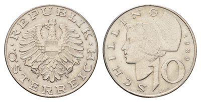 Австрия 10 шиллингов 1989 KM 2918 медно-никель 3856-143