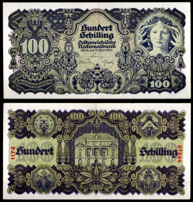 Австрия 100 шиллингов 1945 Pick 118 бумага 451-1084-3