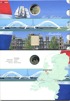 НИДЕРЛАНДЫ ЖЕТОН В БУКЛЕТЕ 2005 СЕРИЯ ГОЛЛАНДСКИЕ ГОРОДА, АМСТЕРДАМ, ПАРУСНИК, ПРОВИНЦИЯ СЕВЕРНАЯ ГОЛЛАНДИЯ UNC 06-081-41