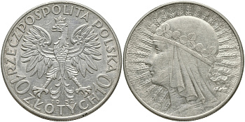 Польша 10 злотых 1932 королева Ядвига, монетный двор Варшава KM 22 серебро 441-1115