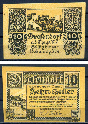 Дрозендорф (Австрия) 10 геллеров 1920 Jaksc/Pick?JPR0134a-10 бумага aUNC 7556-24-3-2