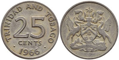 Тринидад и Тобаго 25 центов 1966 герб KM 4 медно-никель 4396-635