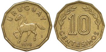 Уругвай 10 сентесимо 1976 KM 66 алюминиевая бронза 4164-726