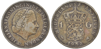 Нидерландские Антилы 1 гульден 1952 Юлиана (1948-1980) KM 2 серебро 36-832
