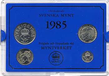 Швеция набор монетного двора из 4 монет 1985 в пластике, Карл XVI Густав (1973- ) KM MS35 UNC 4-3-7-137