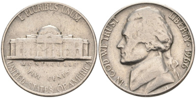 США 5 центов 1966 Джефферсон KM А192 медно-никель 92-1137