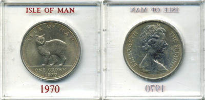 Остров Мэн 1 крона 1970 кошка Мэна, в оригинальной пластиковой коробке KM 18 медно-никель UNC 6-6-1-49