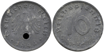 Германия 10 рейхспфеннигов 1944 F KM 101, J. 371 цинк 4116-615