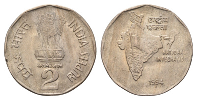 Индия 2 рупии 1994 KM 121.3 медно-никель aUNC 4119-1252