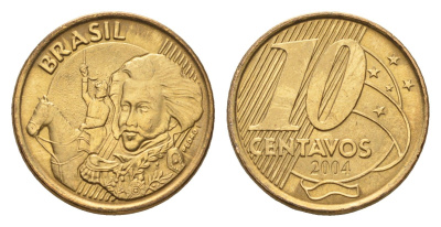 Бразилия 10 сентаво 2004 KM 649 сталь плакированная латунью UNC 4686-732