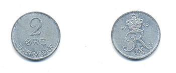 ДАНИЯ 2 ЭРЕ 1970 C; S, ФРЕДЕРИК IX (1947-1972) KM 840.2 цинк 4379-741