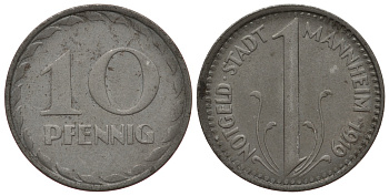Германия, Маннхайм 10 пфеннигов 1919 Баден-Вюртемберг, нотгельд цинк 413-212