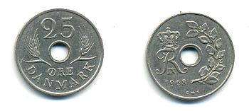 Дания 25 эре 1968 С;S, Фредерик IX (1947-1972) KM 855.1 медно-никель 80-345