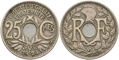 Франция 25 сантимов 1924 KM 867a, Le Franc 171.7 медно-никель 4143-422