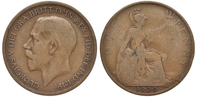 Великобритания 1 пенни 1920 Георг V (1910-1936) KM 810, Spink 4051 бронза 4123-1121