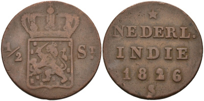 Суматра, Нидерландская Индия 1/2 стивера 1826 S KM 285 медь 4575-1021