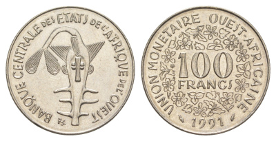 Западная Африка (BCEAO) 100 франков 1991 KM 4 никель UNC 4619-334