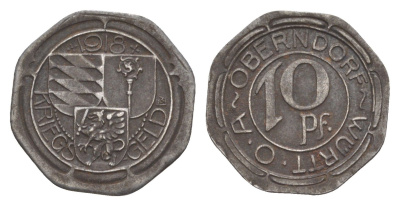 Оберндорф 10 пфеннигов 1918 Funck 392.2, Men05 19547.4, Men18 24506.4 железо 4636-763